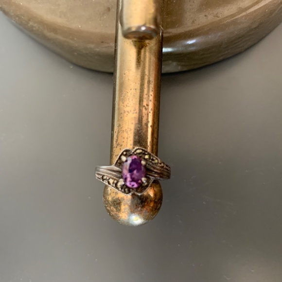 Sterling Silver .925 Amethyst & Marcasite Ring – Vintage Style - Picture 5 of 6